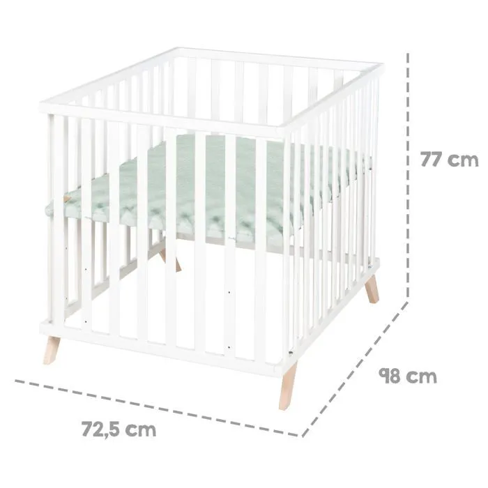 ROBA Parc Bébé 75 x 100 cm en Bois Massif Bio + Tapis Lil Planet Certifié OEKO-TEX - Hauteur Réglable - Blanc - Vert Givré-4