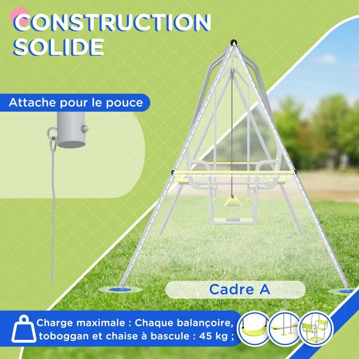 Outsunny - Balançoire pour enfants - Métal - 283x156x180cm - Vert-4