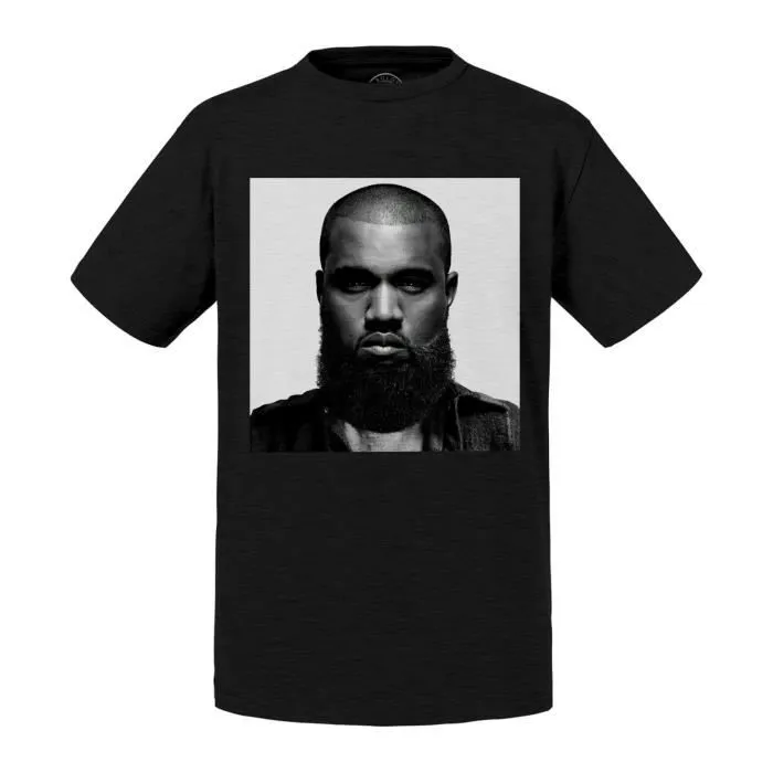 T-shirt Enfant Noir Kanye West avec une Barbe Photo de Star Célébrité Humour Troll Trololol Tendance Hipster 2-0