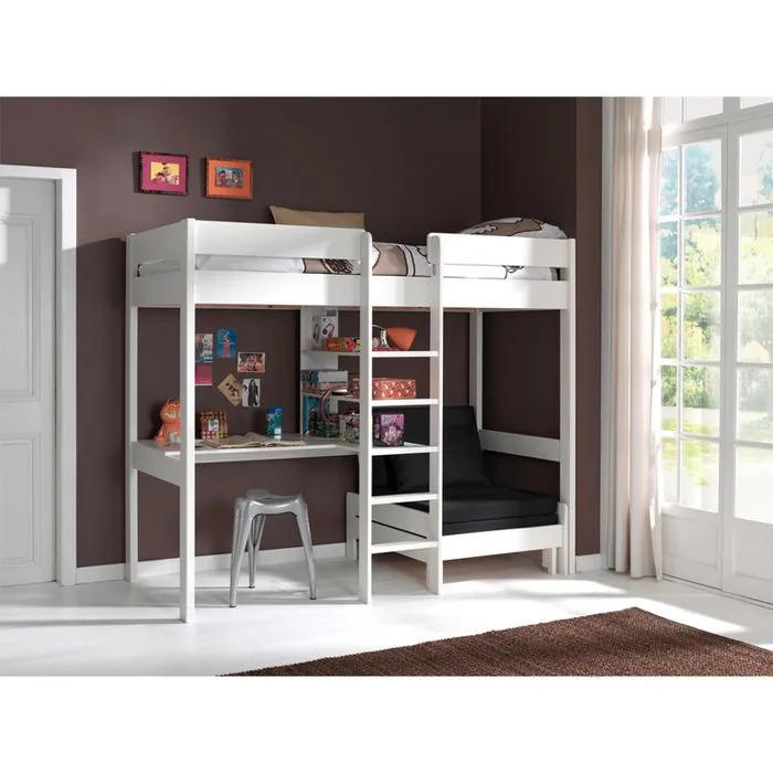 Lit mezzanine enfant blanc - Atlantic - Lena - Bureau et canapé-lit inclus-1