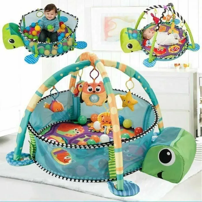 Tapis d'éveil bébé évolutif Disney Princesses - Tortue - Avec piscine à balles et 5 jouets d'activité-0