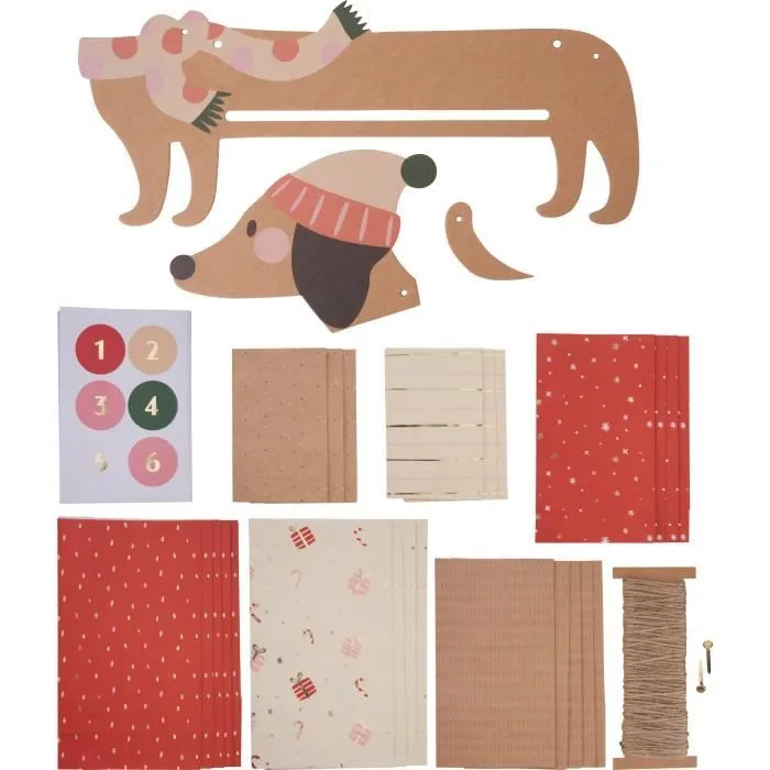 Calendrier de l'Avent Teckel de Noël - FOLIA - 54 pièces - Décorations de Noël en pain d'épice en carton kraft-0