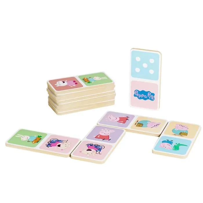 Jeu de société - PEPPA PIG - DEQUBE Domino - 28 pièces - En bois - Sac de rangement inclus-0