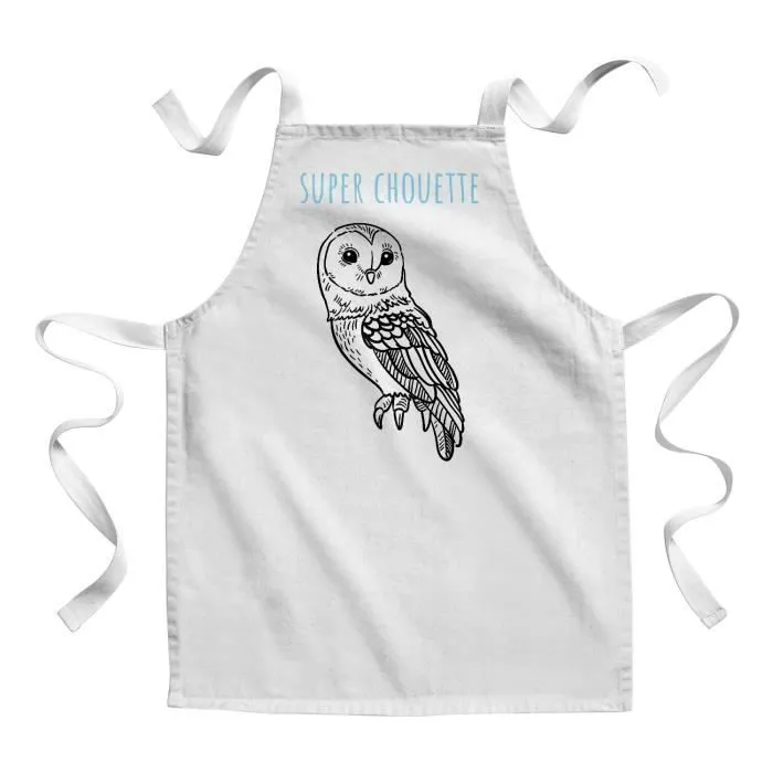 Tablier Enfant Cuisine - Peinture Super Chouette Dessin Illustration - Qualité Premium-0