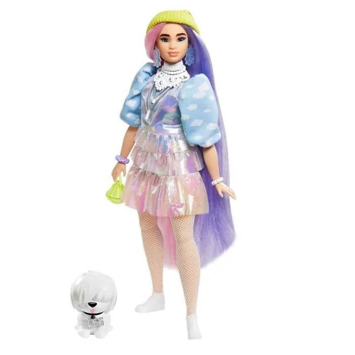 Barbie - Extra Bonnet Vert Cheveux Longs Mauve et Rose - Poupée - 3 ans et +-3