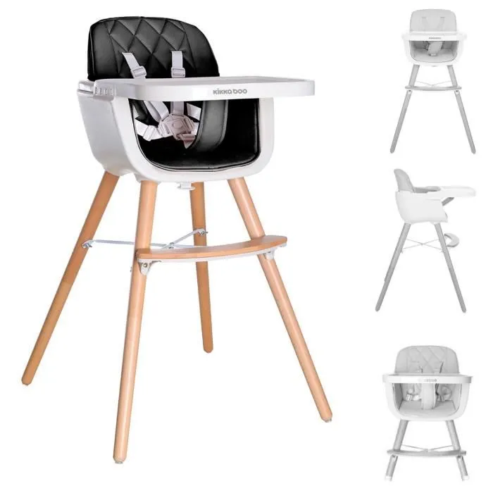 Chaise haute 2 en 1 Woody - KIKKABOO - Noir - Réglable - Enfant - Poids 4,7 kg-1