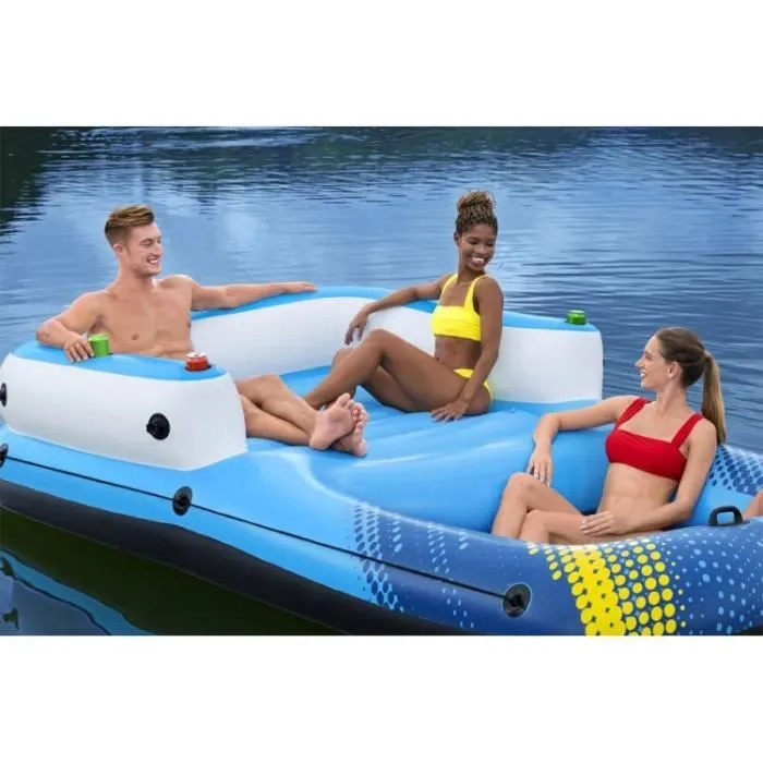 BESTWAY Ile géante Summer Oasis™ 3,05 x 1,86 x 58 cm, 4 adultes (360kg), Inflata-Shield™, 4 porte-gobelets, fond maille filet-1