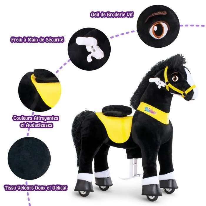PonyCycle - Jouet Cheval à Monter pour Enfant - Modèle E - Taille 3 - Roulette Peluche - Noir-2