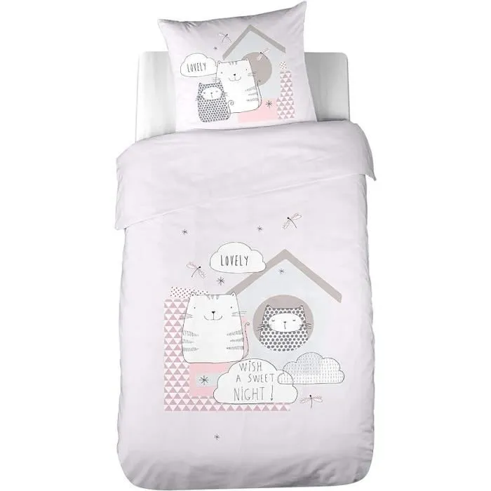 Parure De Lit 1 Personne : Housse De Couette 140X200 Cm + 1 Taie d'oreiller 65X65 Cm 100% Coton Sweet - Comptoir des Tisseurs-0