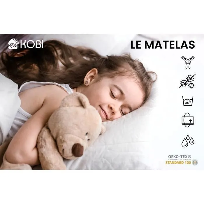 Lit enfant  LUK 80x180 avec matelas + sommier + tiroir en blanc-3