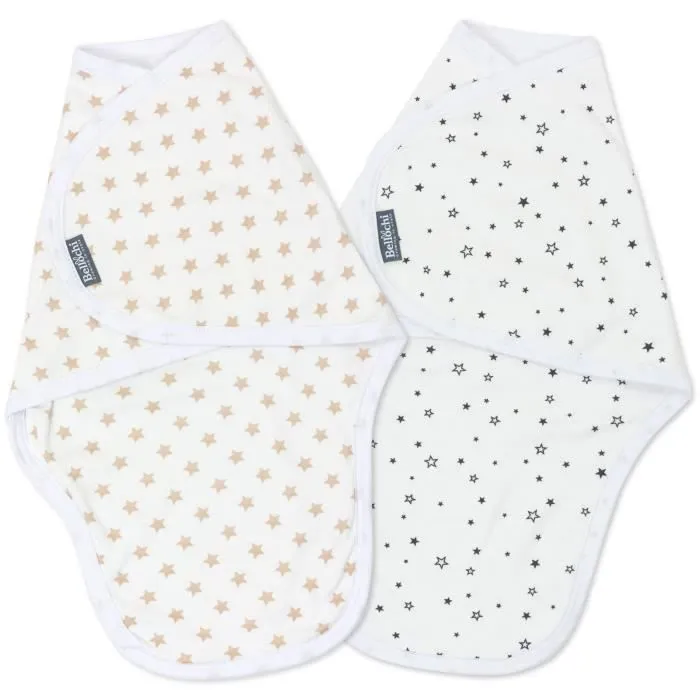 Bellochi Lot de 2 Couverture Emmaillotage Bebe Lange D'emmaillotage 0-3 mois - Coton Doux et Délicat - Certificat - Stars-0