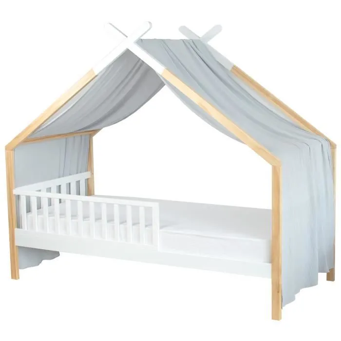 Toile de lit cabane - SEVIRA KIDS - Gris clair - 420 x 140 cm - Gaze de coton - Fabrication française-0