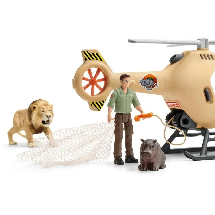 Hélicoptère pour sauvetage d’animaux, Coffret 8 Pièces avec Figurines Lion et Hippopotame - Jouet Durable, Amusant et Pédagogique-4