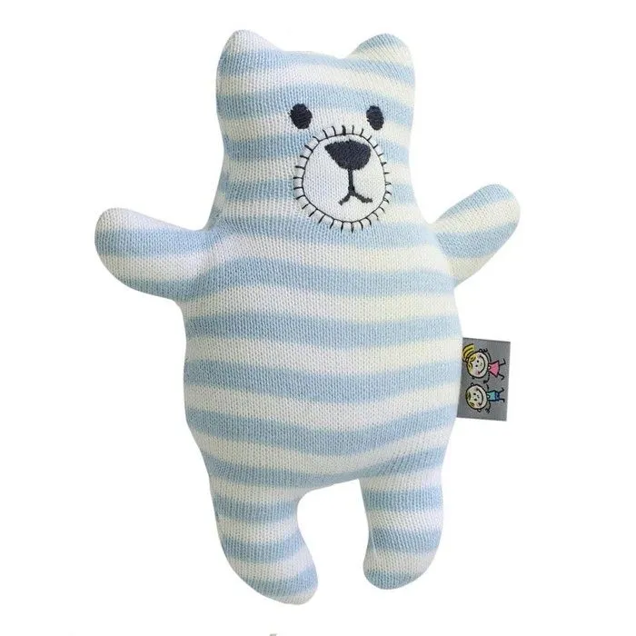 Grande peluche en coton bio tricoté Ourson Bleu Taille Unique-0