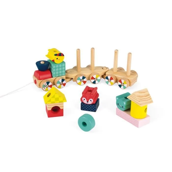 Train en bois JANOD Baby Forest - 14 blocs colorés - Dès 12 mois-0