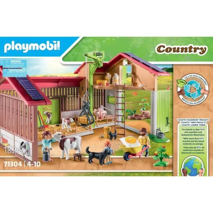 PLAYMOBIL 71304 Ferme avec panneaux solaires, Country La vie à la ferme, 182 pièces, Dès 4 ans-6