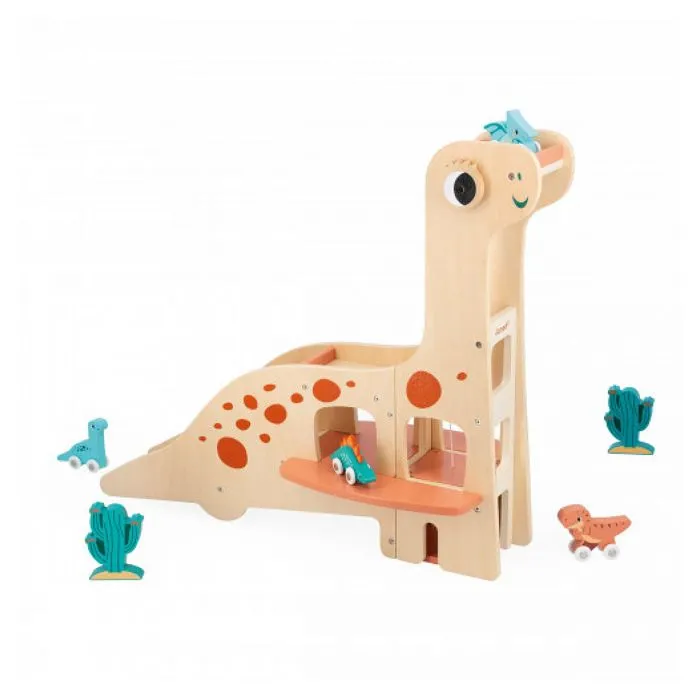 Garage Dino Diplodocus - JANOD - Jouet en bois FSCTM - 4 Dinos et 2 Cactus-0