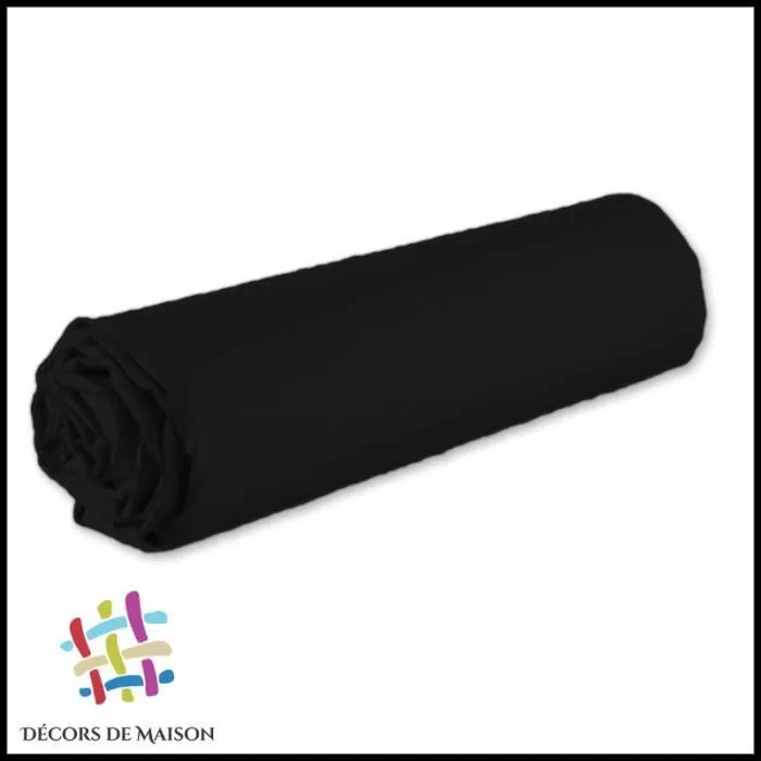 Drap Housse - Coton - Noir - 90x190 cm - Bonnet 25 cm - Lavable 40°-0