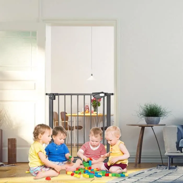 XMTECH Barriere de Securite, Longueur réglable dim.85-95 cm, Ouverture Double Sens -sans perçage, noir, pour enfants et animaux-2