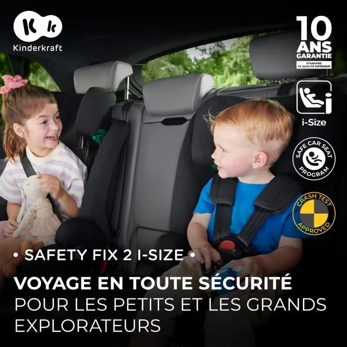 Siège auto I-size 76-150 cm - KINDERKRAFT SAFETY FIX2 - de 15 mois à 12 ans - Isofix fixation - L'Appui-tête réglage - Noir-1