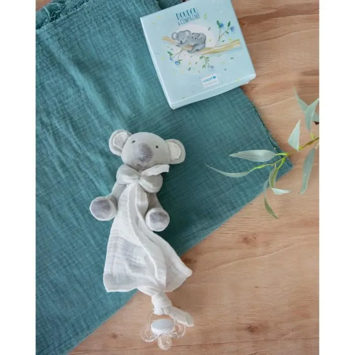 Doudou et Compagnie -UNICEF PANTIN AVEC DOUDOU attache-sucette – Koala - 12 cm - Gris - Boite cadeau- DC3747-3