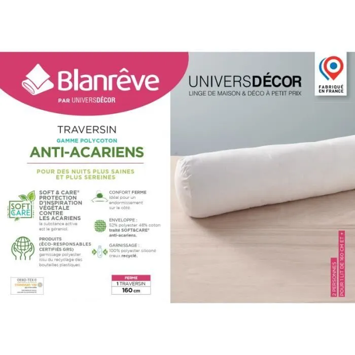 Polochon lit 160 x 200 cm Blanrêve Gamme Polycoton "Confort" traité Anti Acarien Soft & care-3