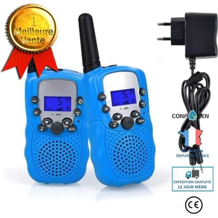 C® Talkies Walkies Rechargeables, Enfants Talkie Walkie Rechargeable 3 km de Long Distance Interphone Cadeau De Noël Enfants (Bleu)-0