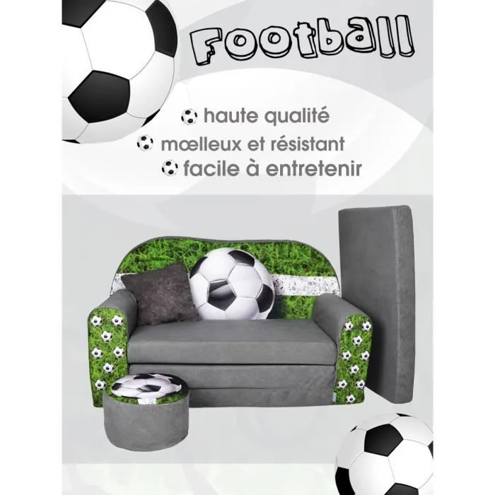 Lit enfant - Canapé pouf + coussin - Sofa convertibles football - Gris - FORTISLINE - Enfant-1