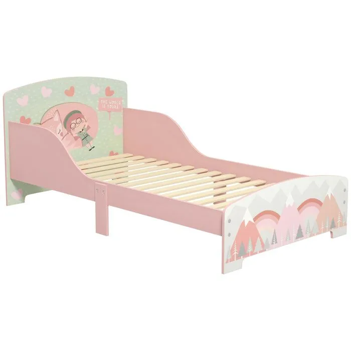 Lit pour enfant ZONEKIZ 3-6 ans avec barrières de sécurité et motifs dim. 77 x 143 x 60 cm sommier à lattes inclus - rose-0