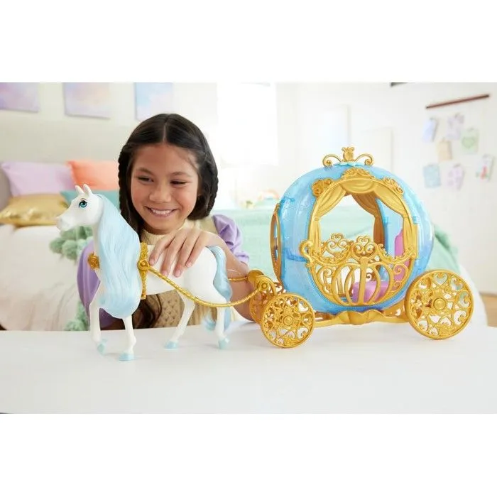 Calèche de Cendrillon - MATTEL - Disney Princesses - Détails dorés - Cheval blanc - À partir de 3 ans-1