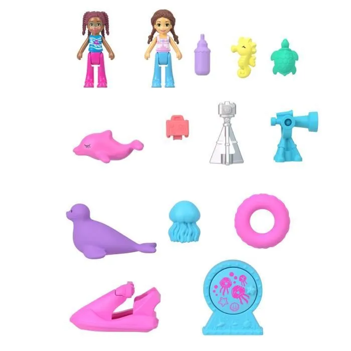 Polly Pocket-Sauvetage du dauphin-Coffret 2 mini-figurines et animaux HWN96-1