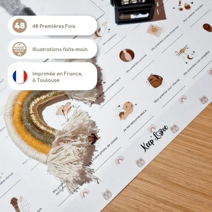 Affiche Mes Premières Fois à tamponner - Pack : Affiche + Tampon dateur + Kit d’Empreintes + Baguettes (Modèle Ourson)-2