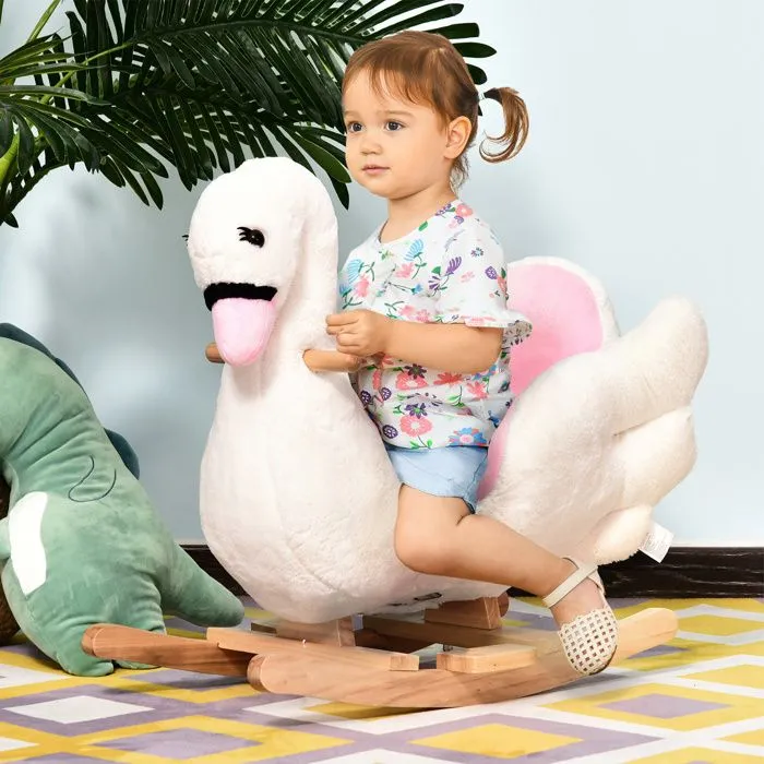Cheval à bascule - HOMCOM - Modèle cygne - Fonction musicale - Assise enveloppante - Cale-pieds - Blanc rose-2
