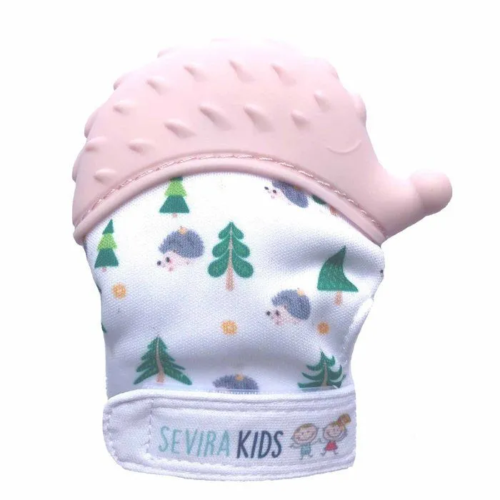 Moufle de dentition en silicone alimentaire - Hérisson - Rose-0