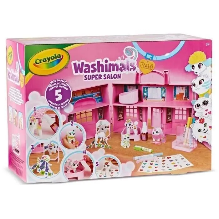 Coffret Super Salon Washimals - CRAYOLA - 5 animaux miniatures - Accessoires lavables à l'eau-0