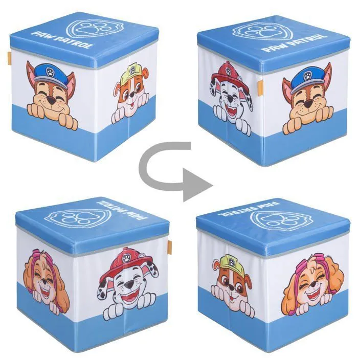 Tabouret Cube avec Rangement pour Enfant ROBA Pat'Patrouille - Motif Chiens Chase Ruben & Marcus - Bleu - Blanc-1