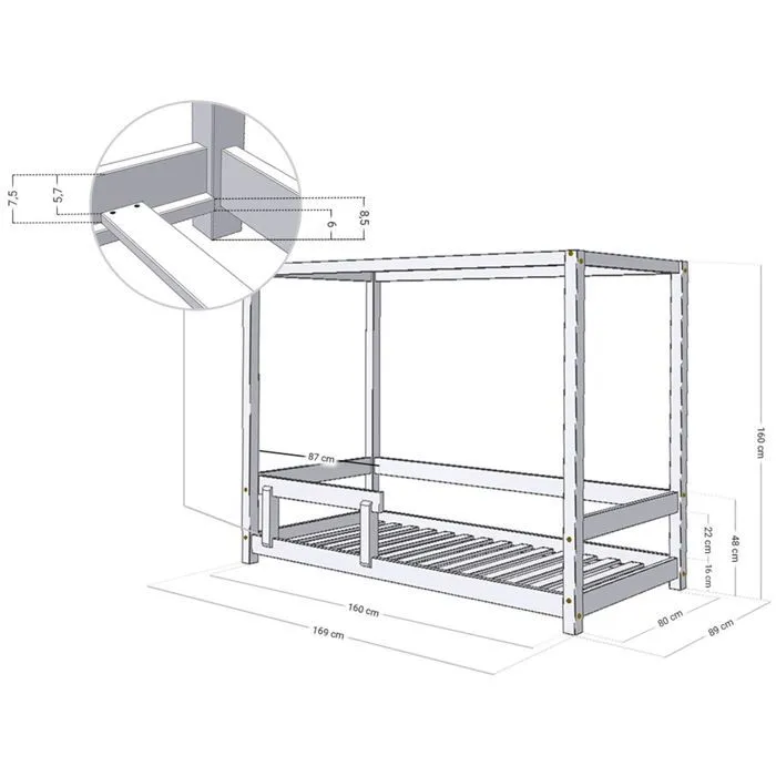Lit cabane enfant BUNKY 80 x 160 verni-2