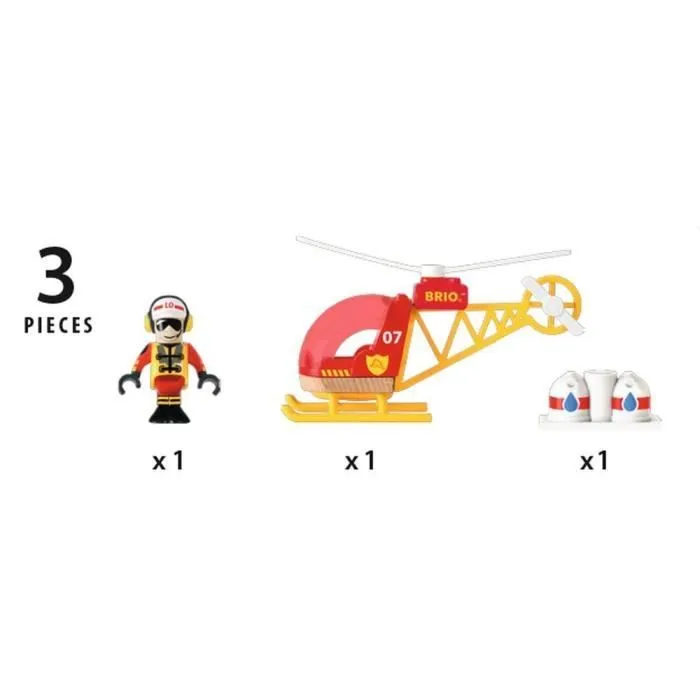Hélicoptère des Pompiers BRIO World - Circuit de train en bois aimanté - Rouge et Jaune - Mixte dès 3 ans-4