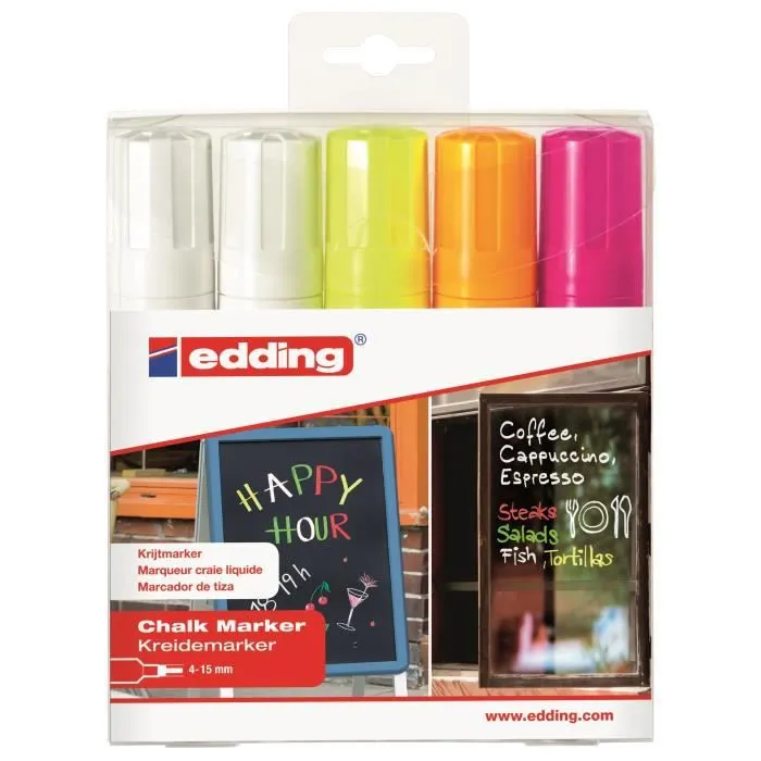EDDING Assortiment de 5 craies liquides E4090 - Taille XL - Fluos-0