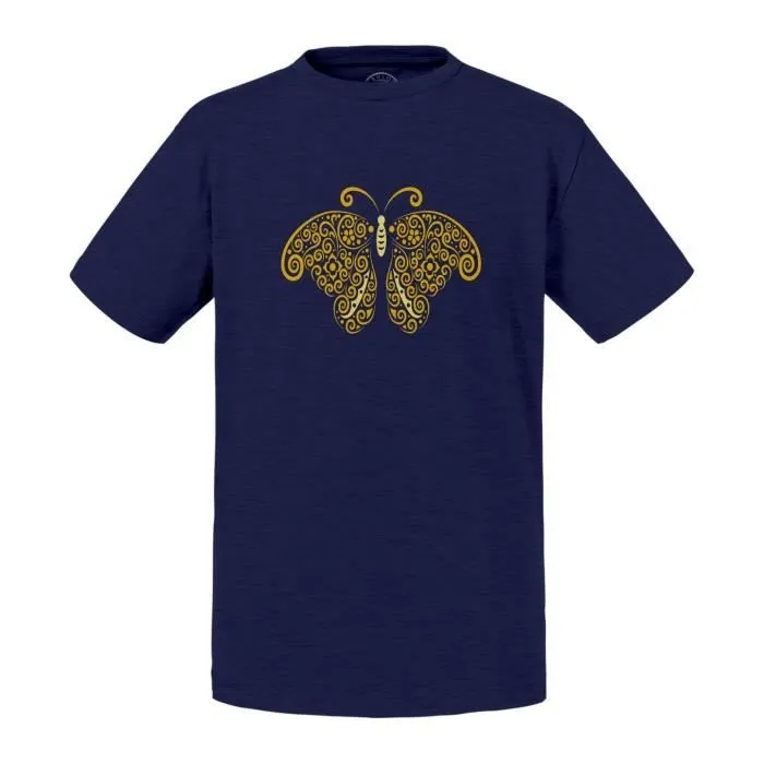 T-shirt Enfant Bleu Dessin de Papillon Arabesque Oranges Animaux Nature-0