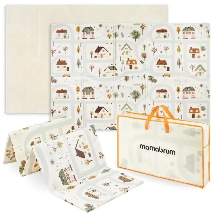 Tapis d'eveil evolutif en Mousse éveil Bébé Mamabrum 180*120 cm, Double Faces, Facile à Nettoyer, Imperméable, Pliable Sac Rangement-0