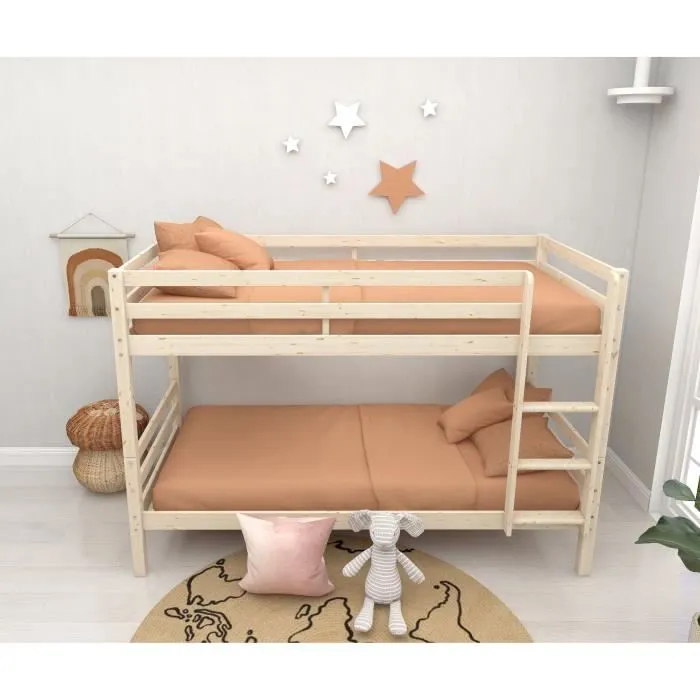 Lits superposés séparables enfant - 2x90x190 cm - Pin massif naturel - Sommier inclus - ANDO-7