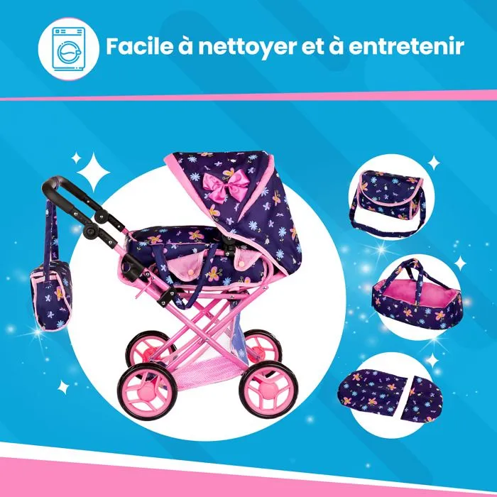 Kinderplay Poussette Jouet, Poussette Landau pour Poupée, Gondola, Combi Poignée Ajustable 32-63cm 2en1 KP0200T-5