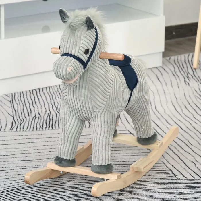 Cheval à bascule pour enfant - HOMCOM - à effets sonores - avec poignées, pédale, pour 36-72 mois - 73 x 35 x 64 cm - gris et blanc-2