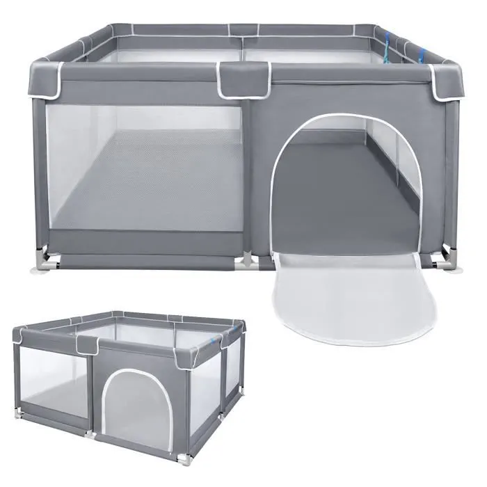 LARS360 Parc Bébé 180x200x68 cm Non-toxique Barrière Sécurité Aire de Jeux Enfants Centre D'activités Avec Base Antidérapante Gris-1