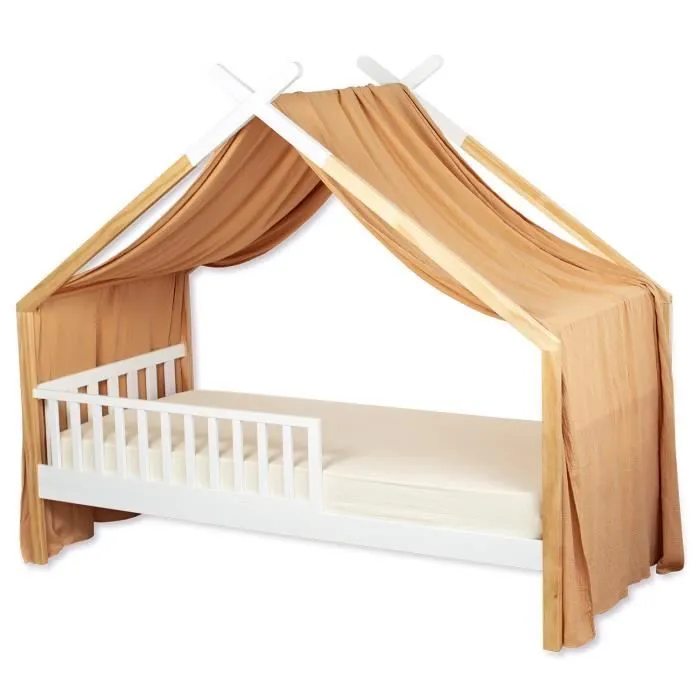 Toile de lit ciel de lit cabane en gaze de coton Camel 420 x 140 cm-0
