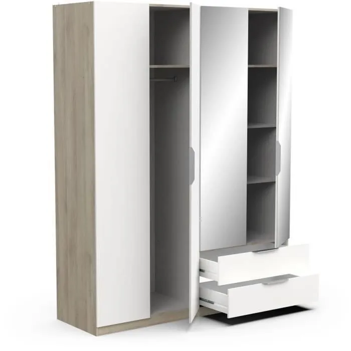 Armoire GHOST - Décor chêne kronberg et blanc mat - 4 Portes + 2 Tiroirs - 2 miroirs - L.157,3 x P.51,1 x H.203 cm - DEMEYERE-3