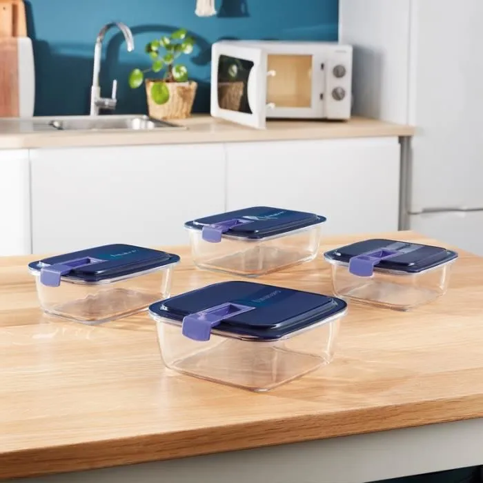 Boîte de conservation carrée - LUMINARC - Easy Box - Transparent et bleu - Verre et plastique-1