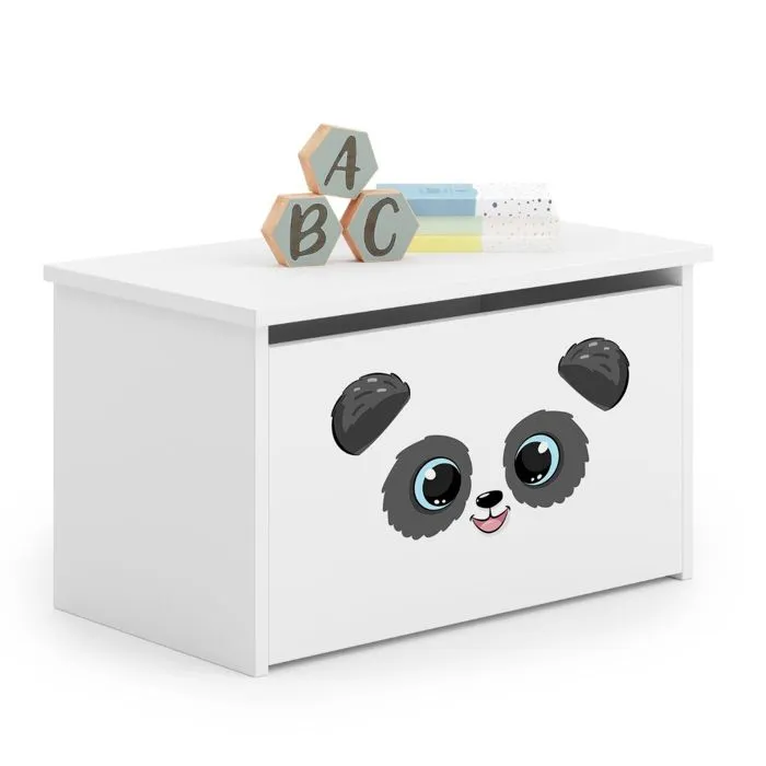 Coffre à jouets pour enfants - DARIA - Boîte de rangement - Vérin pneumatique – BLANC "PANDA" 42x40x73-0