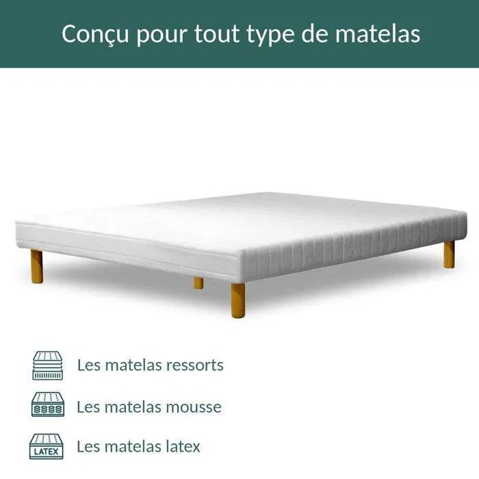 Sommier Confort 140x190 by Sampur | Résistant et Confortable - Cadre et Lattes Larges Bois - Pieds Inclus - Indépendance de Couchage-3